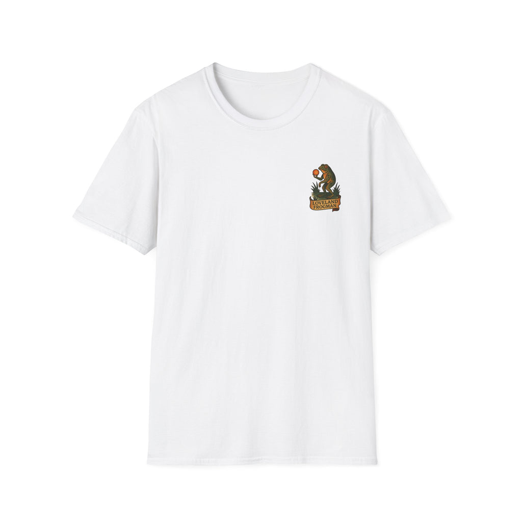 Loveland Frogman Adventure Retro Graphic Tee | Cryptozoology Unisex Softstyle T-Shirt