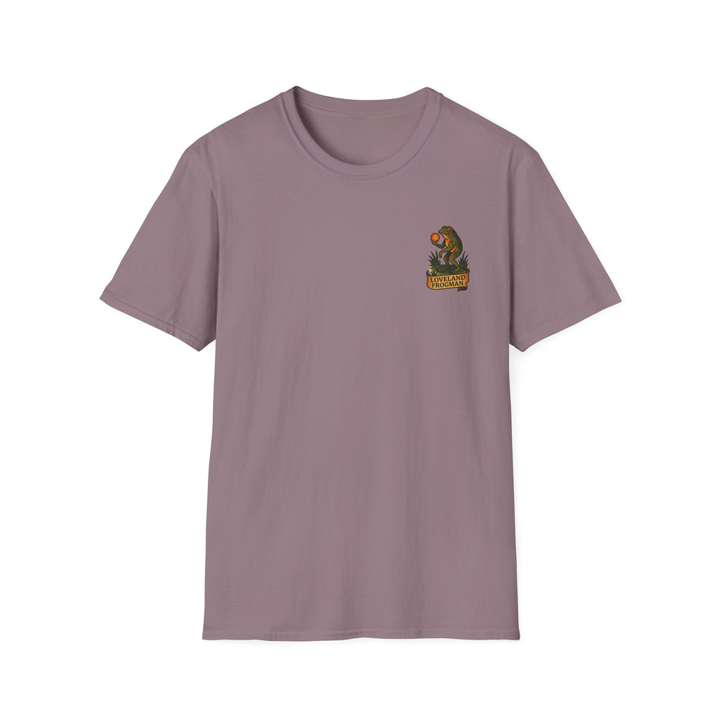 Loveland Frogman Adventure Retro Graphic Tee | Cryptozoology Unisex Softstyle T-Shirt