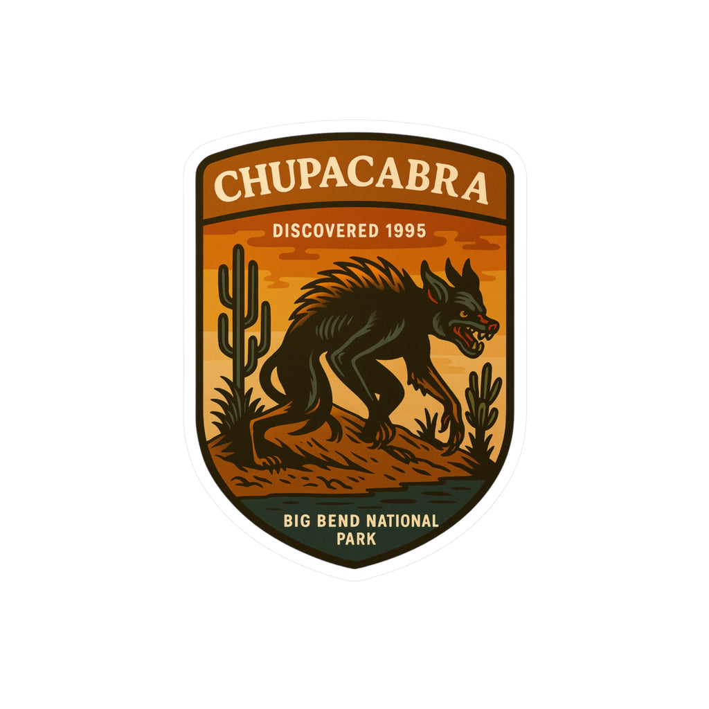 Chupacabra Badge Kiss-Cut Vinyl Decal | Mythic Creature Sticker