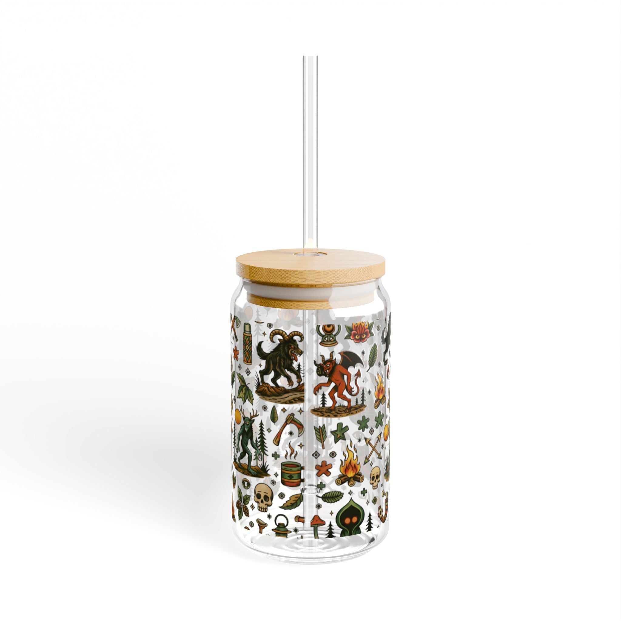 16oz Glass Sipper Cup Forest Monsters