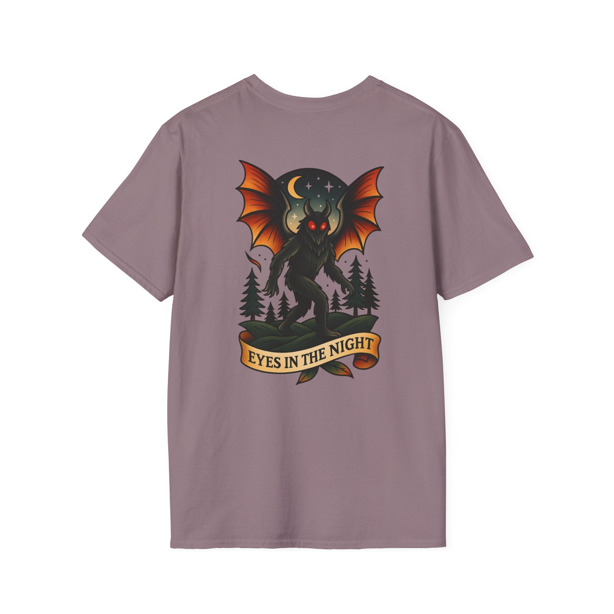 Mothman Adventure Retro Graphic Tee | Cryptozoology Unisex Softstyle T-Shirt