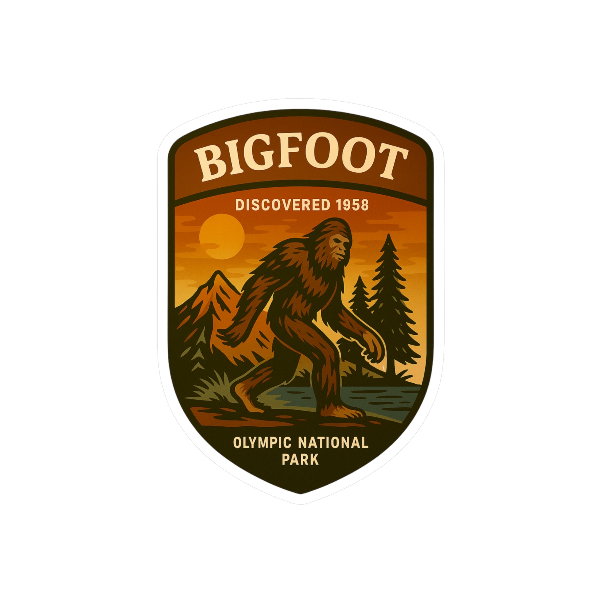 Bigfoot Patch Illustration Kiss-Cut Vinyl Decal | Olympic National Park