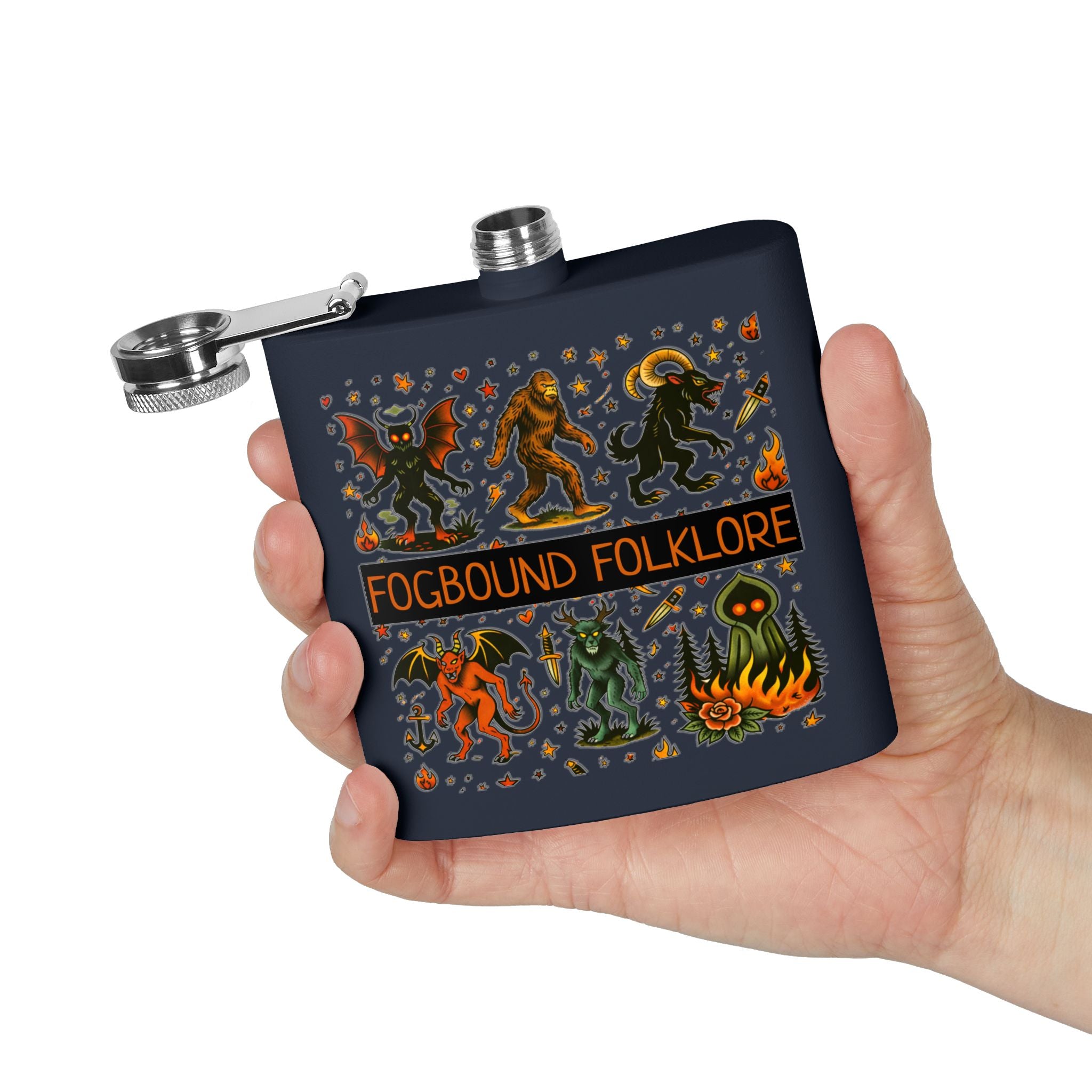 Vintage Monster Tattoo Art Hip Flask