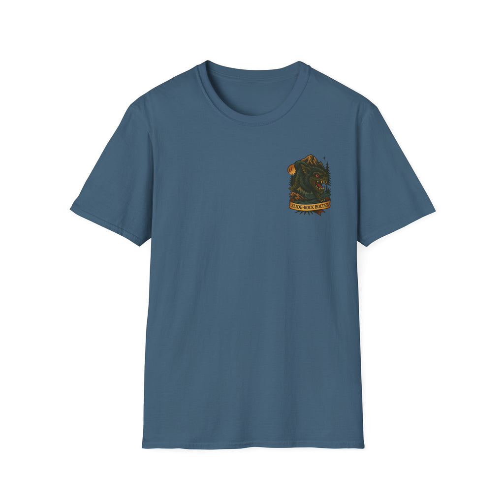 Slide-Rock Bolter Mountain Adventure Retro Graphic Tee | Cryptozoology Unisex Softstyle T-Shirt