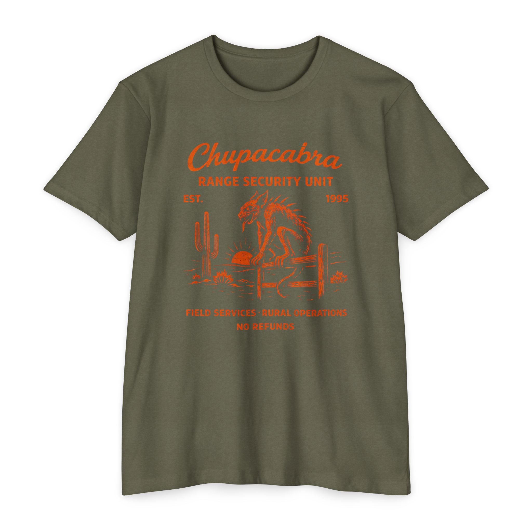Chupacabra Range Security Unit T-Shirt — Vintage Cryptid Desert Graphic