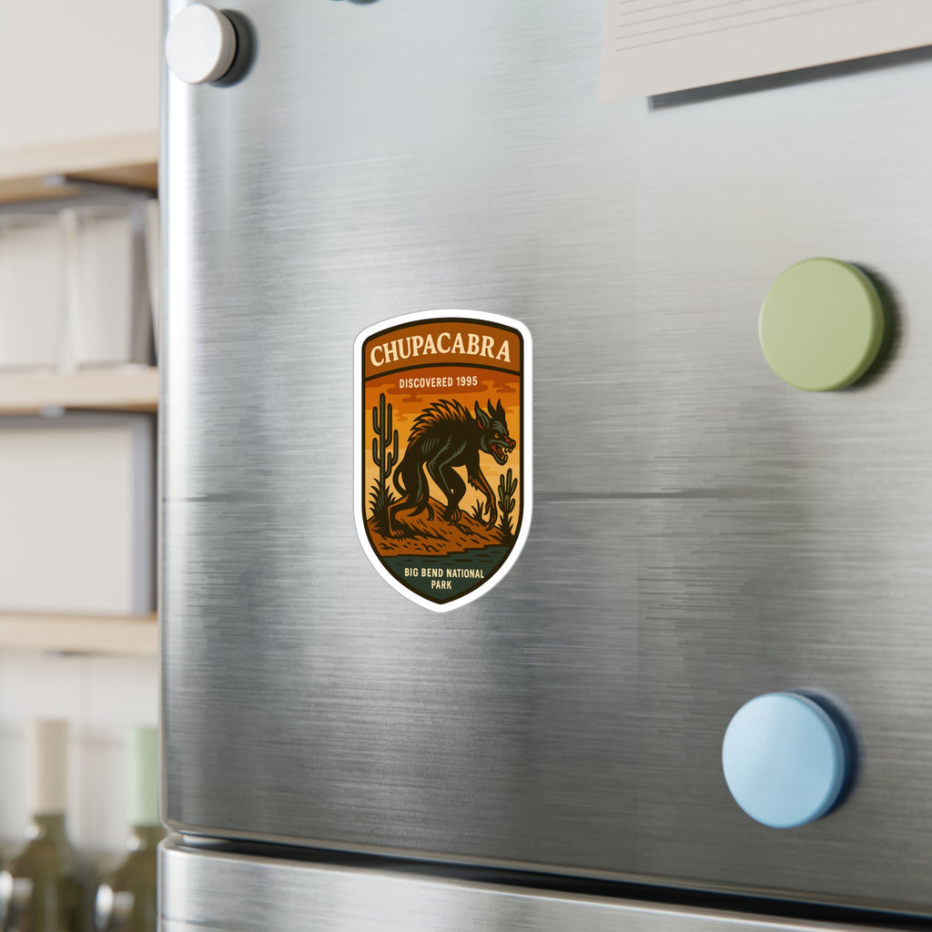 Chupacabra Badge Kiss-Cut Vinyl Decal | Mythic Creature Sticker
