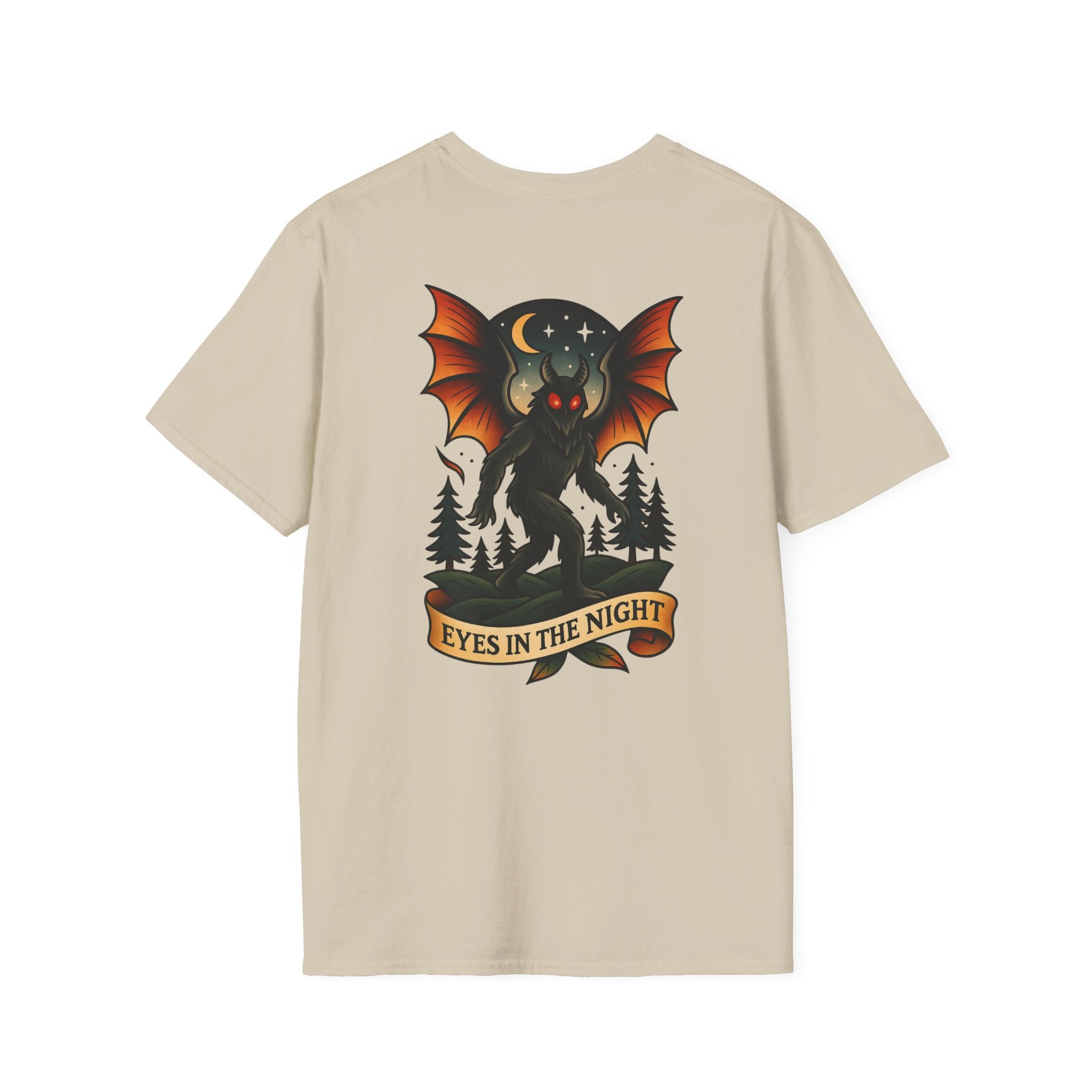 Mothman Adventure Retro Graphic Tee | Cryptozoology Unisex Softstyle T-Shirt