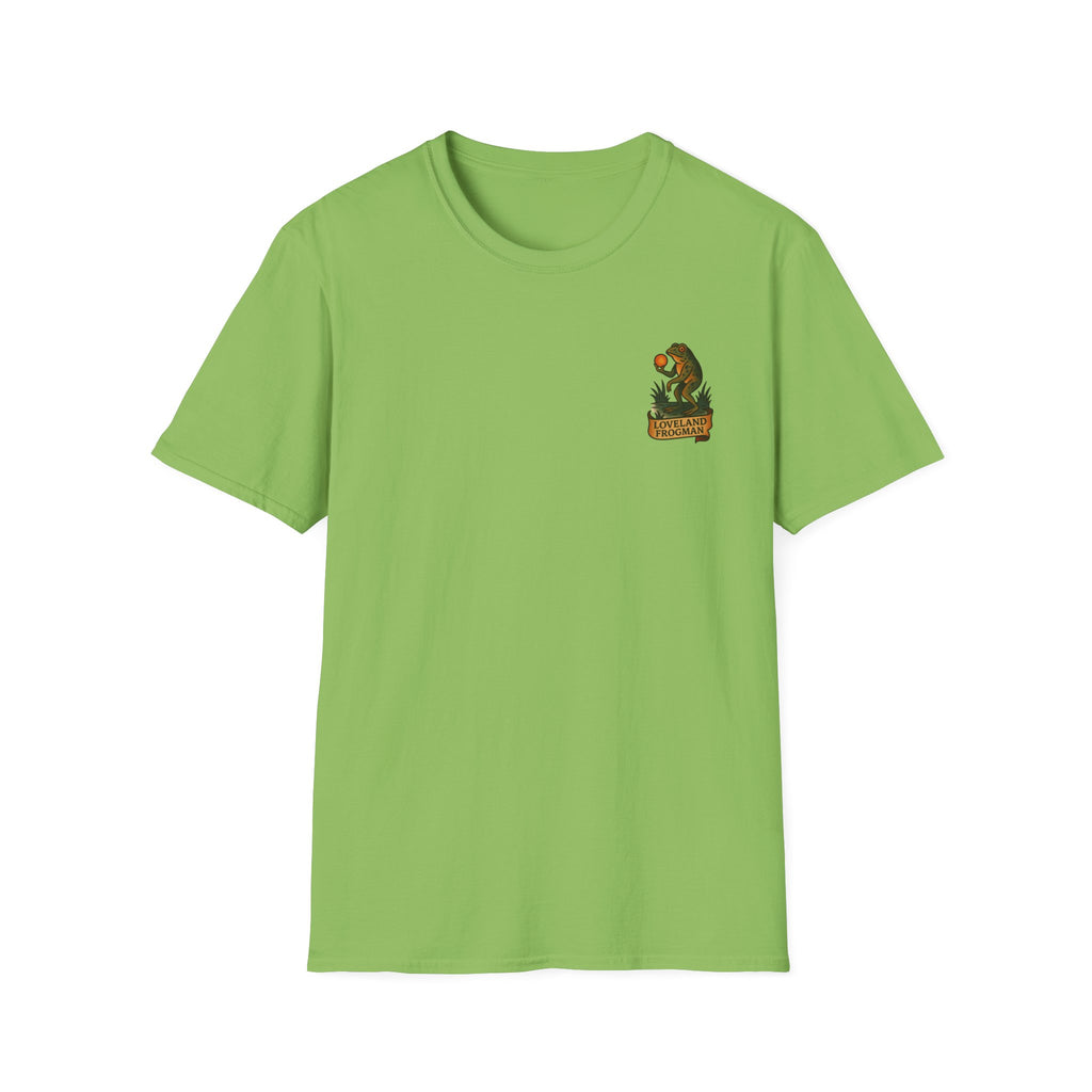 Loveland Frogman Adventure Retro Graphic Tee | Cryptozoology Unisex Softstyle T-Shirt