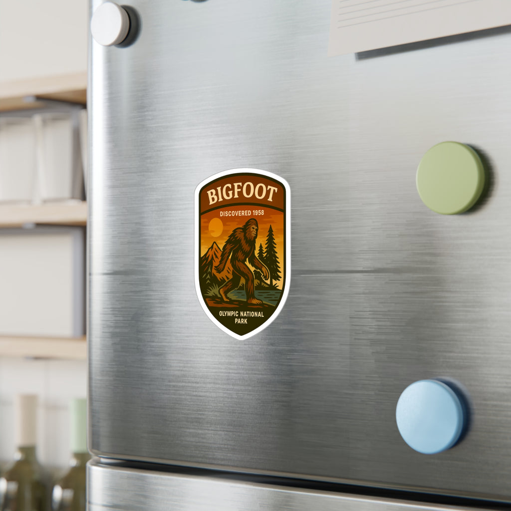 Bigfoot Patch Illustration Kiss-Cut Vinyl Decal | Olympic National Park