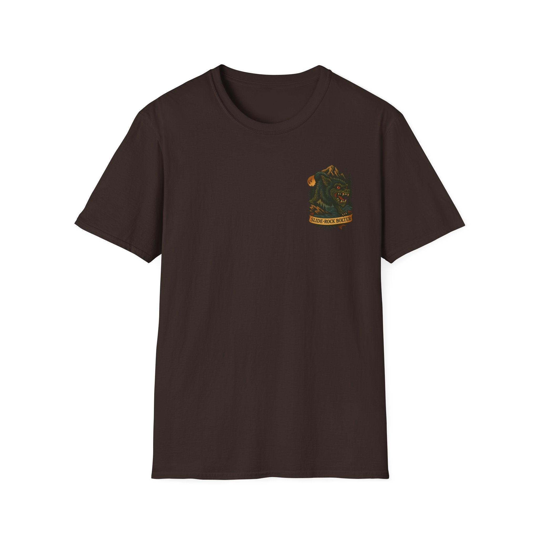 Slide-Rock Bolter Mountain Adventure Retro Graphic Tee | Cryptozoology Unisex Softstyle T-Shirt