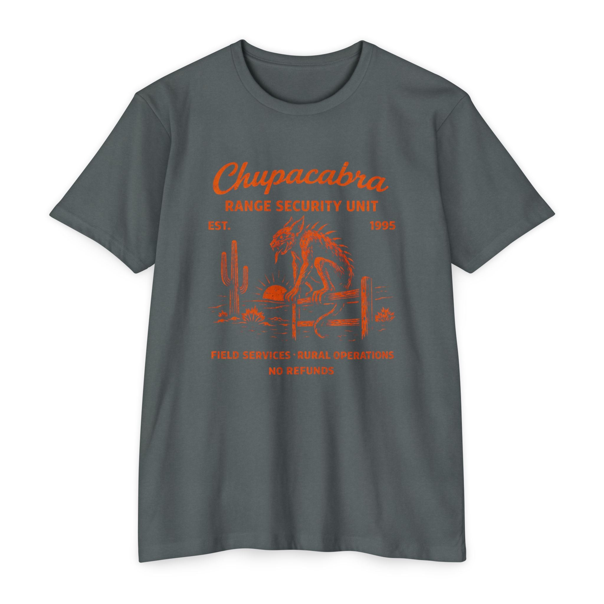 Chupacabra Range Security Unit T-Shirt — Vintage Cryptid Desert Graphic