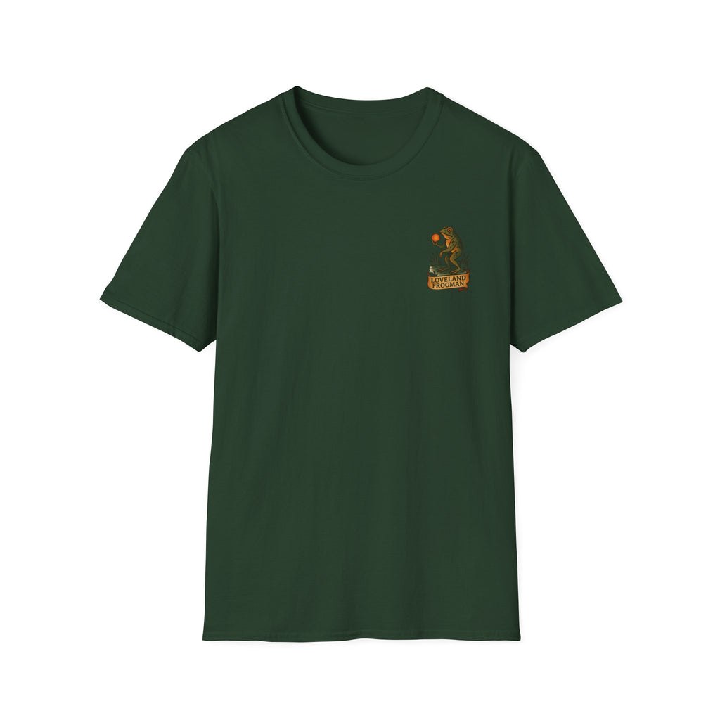 Loveland Frogman Adventure Retro Graphic Tee | Cryptozoology Unisex Softstyle T-Shirt