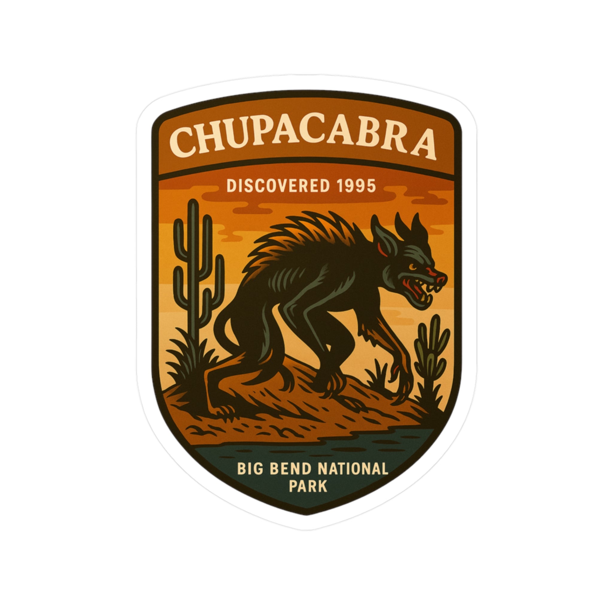 Chupacabra Badge Kiss-Cut Vinyl Decal | Mythic Creature Sticker