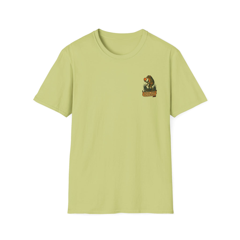 Loveland Frogman Adventure Retro Graphic Tee | Cryptozoology Unisex Softstyle T-Shirt