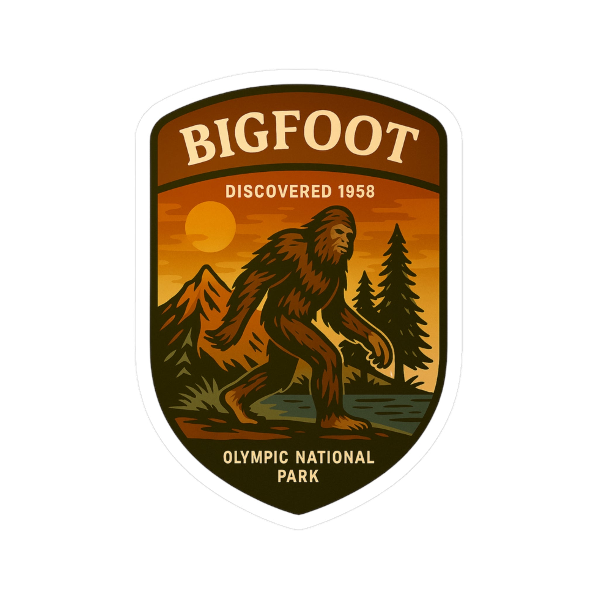 Bigfoot Patch Illustration Kiss-Cut Vinyl Decal | Olympic National Park