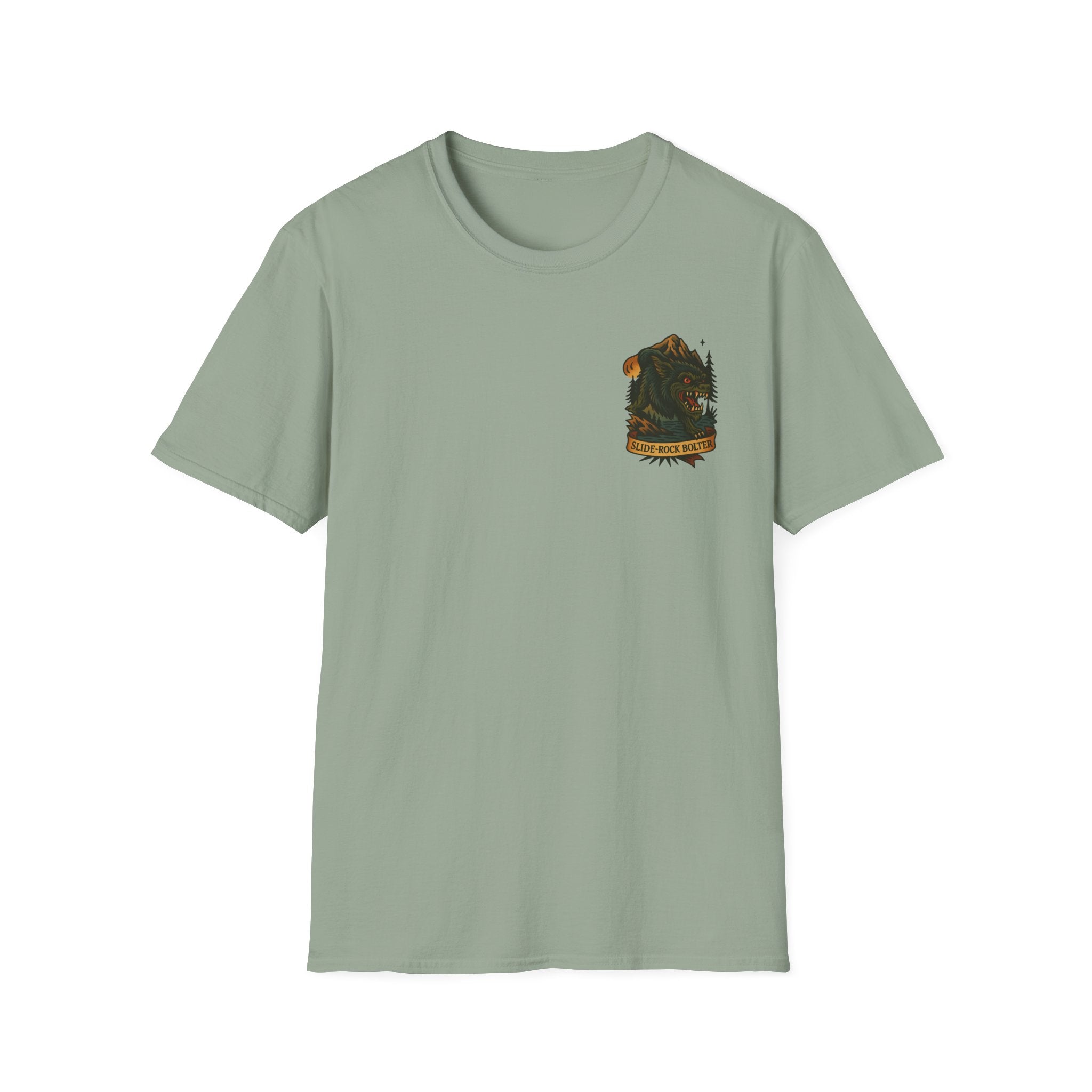 Slide-Rock Bolter Mountain Adventure Retro Graphic Tee | Cryptozoology Unisex Softstyle T-Shirt