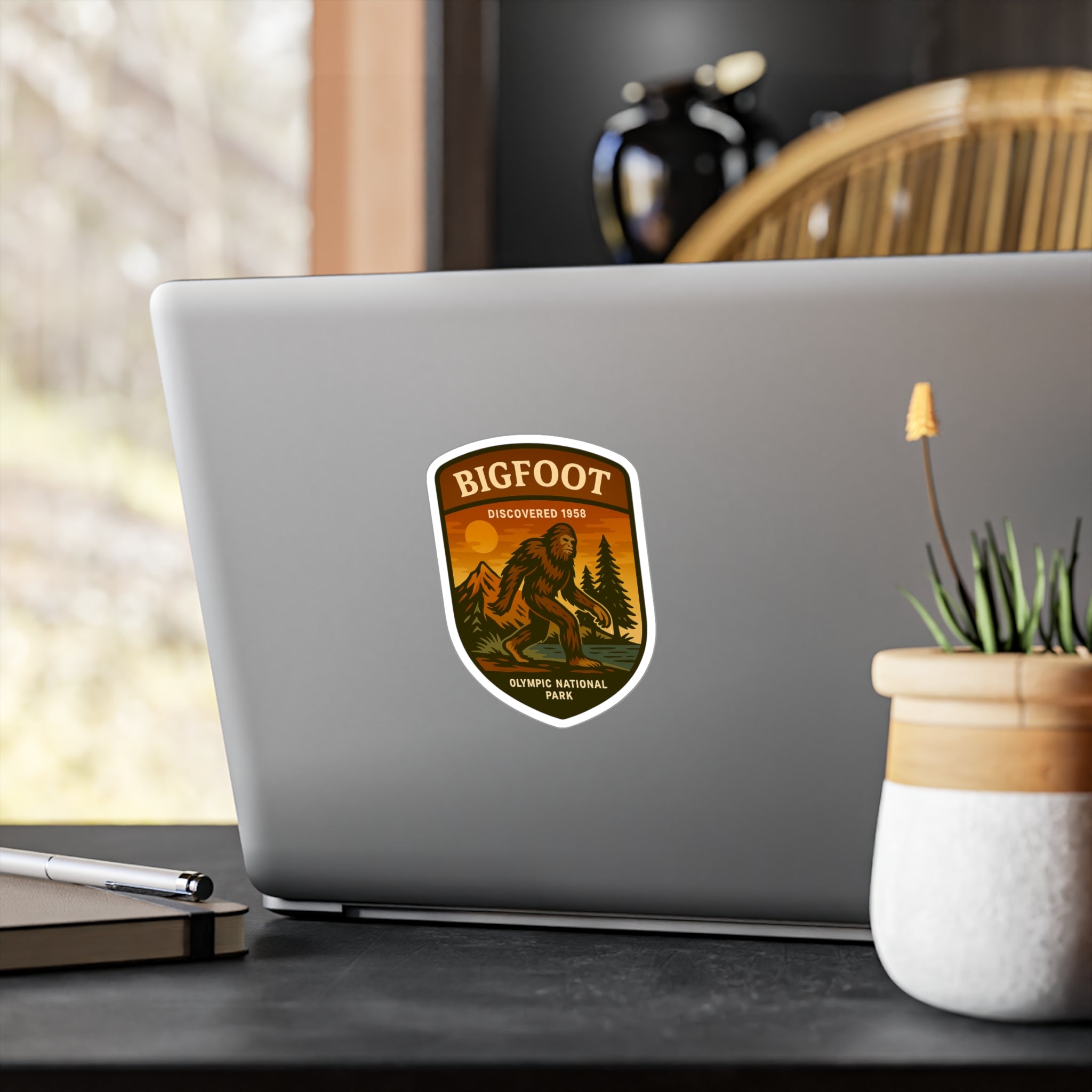 Bigfoot Patch Illustration Kiss-Cut Vinyl Decal | Olympic National Park