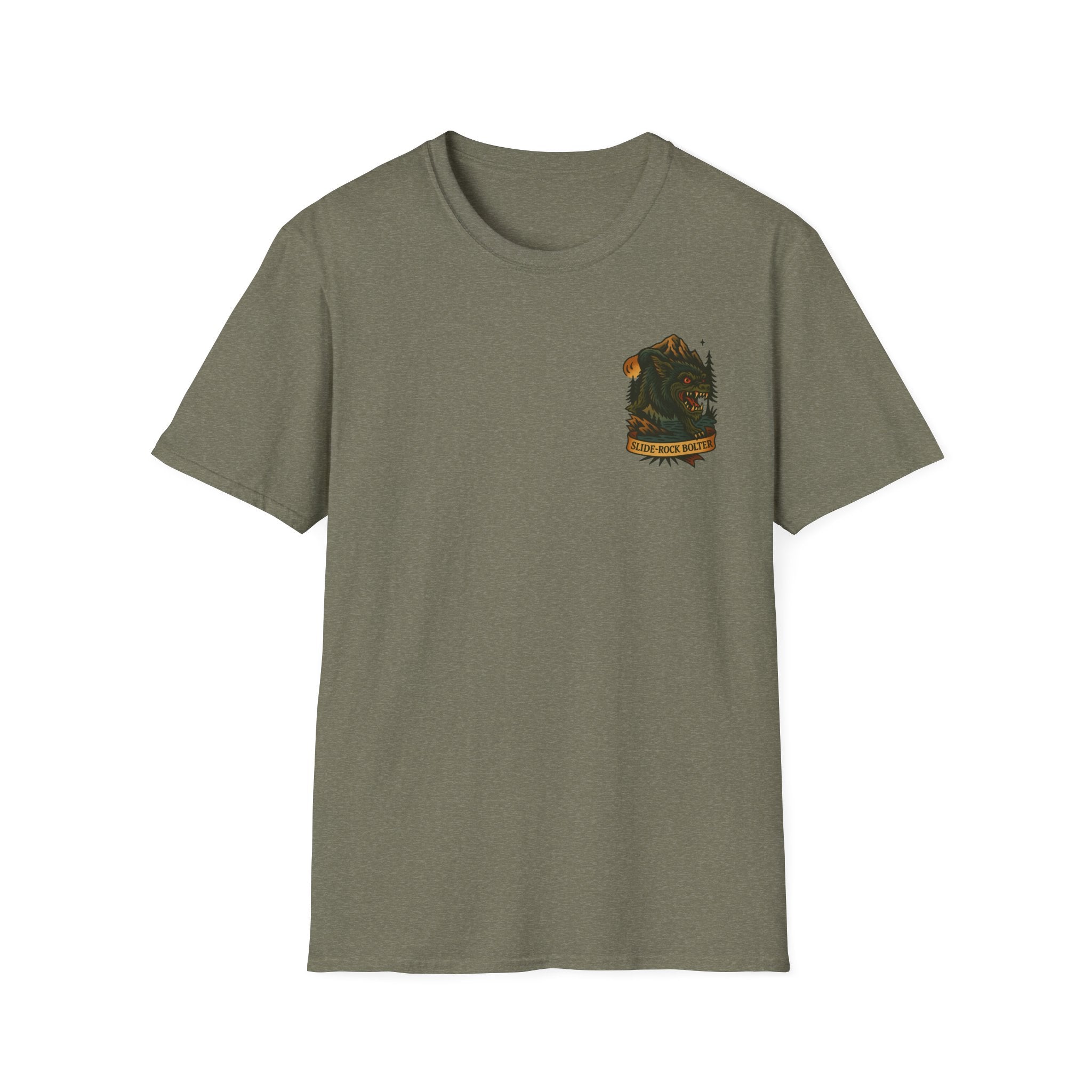 Slide-Rock Bolter Mountain Adventure Retro Graphic Tee | Cryptozoology Unisex Softstyle T-Shirt