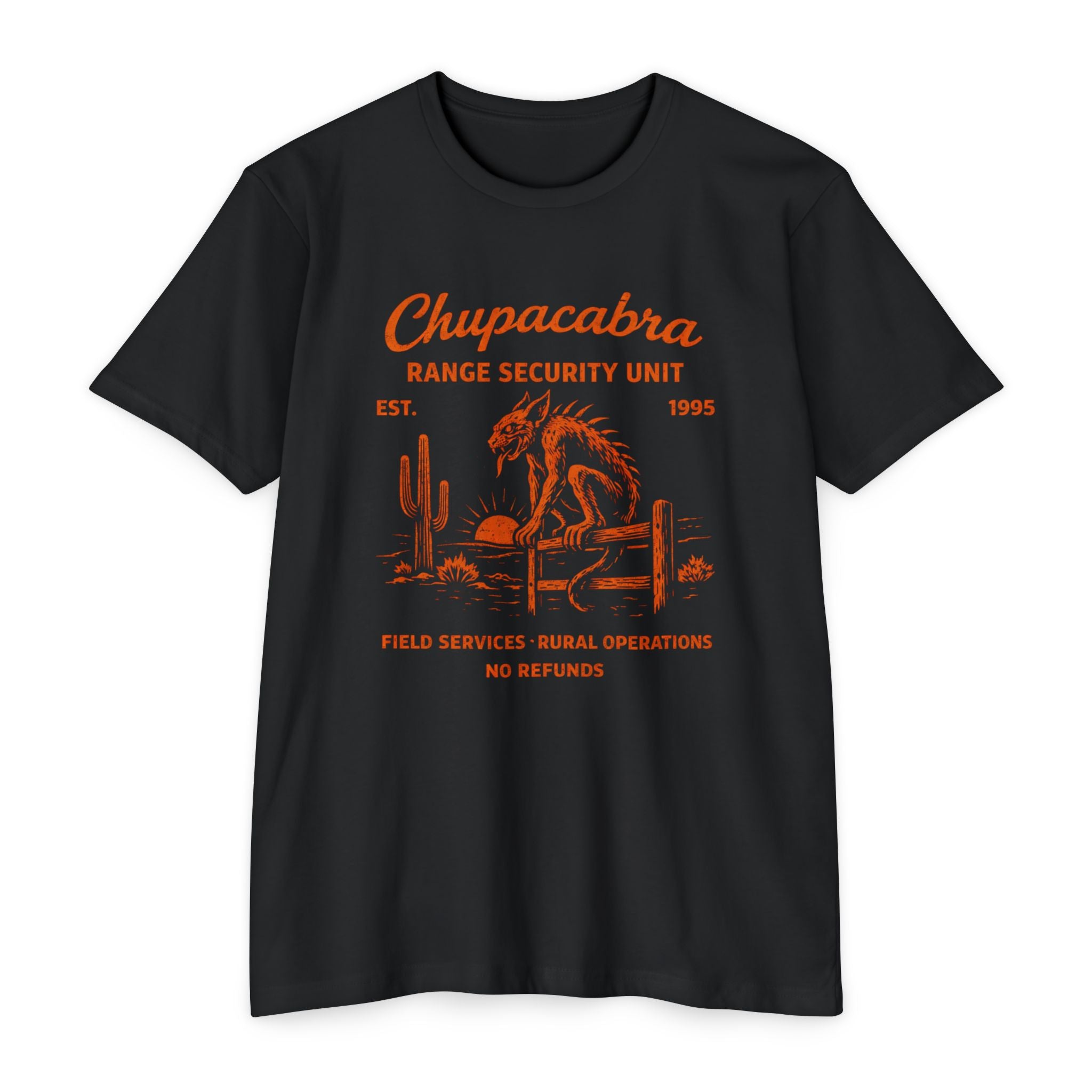 Chupacabra Range Security Unit T-Shirt — Vintage Cryptid Desert Graphic